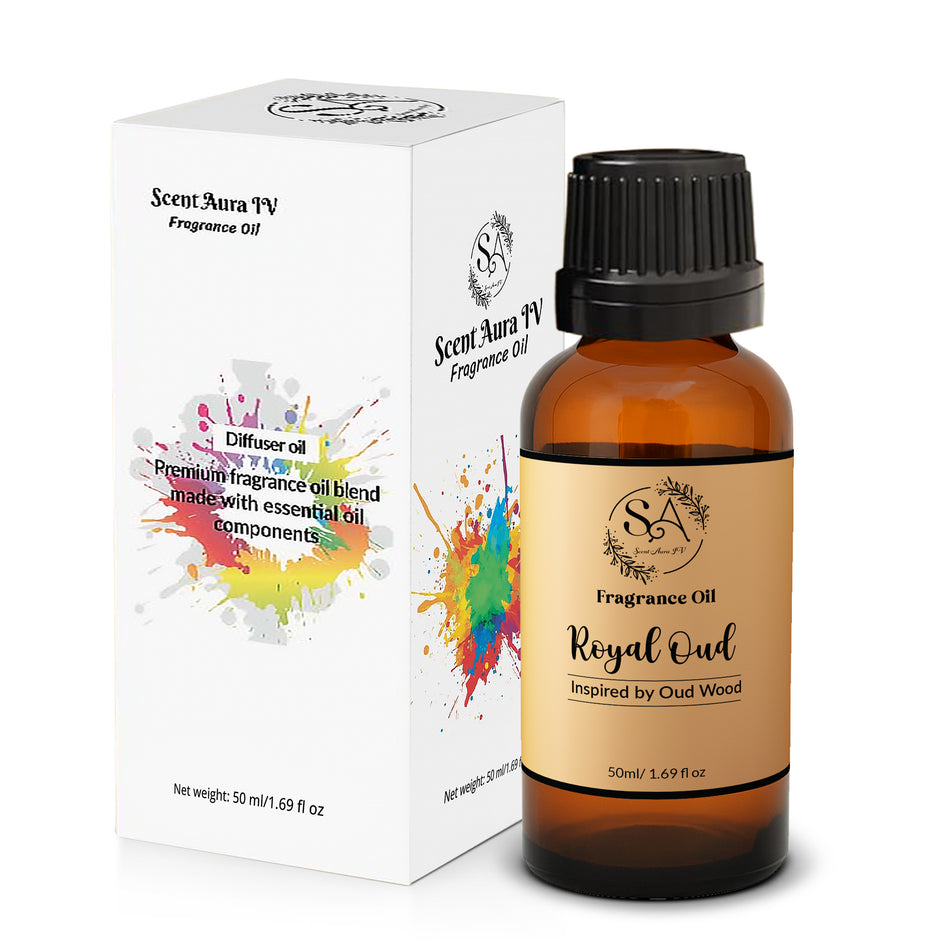Scent Aura IV Royal Oud Diffuser Oil – Luxury Designer Inspired Fragrance Oil for Waterless, Reed & Ultrasonic Diffusers, Smoky Oud, Sandalwood & Amber, 10/50/100ml