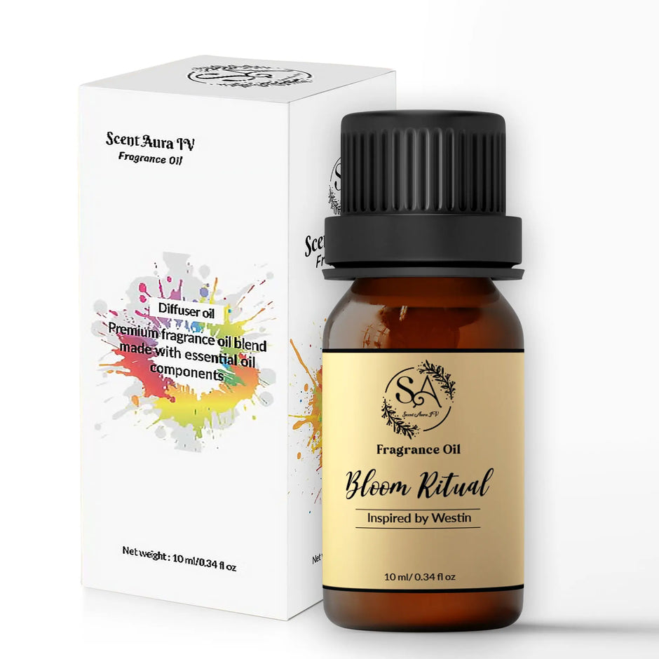 Bloom Ritual Fragrance oil bottle with 'Scent Aura IV' label and packaging on a white background