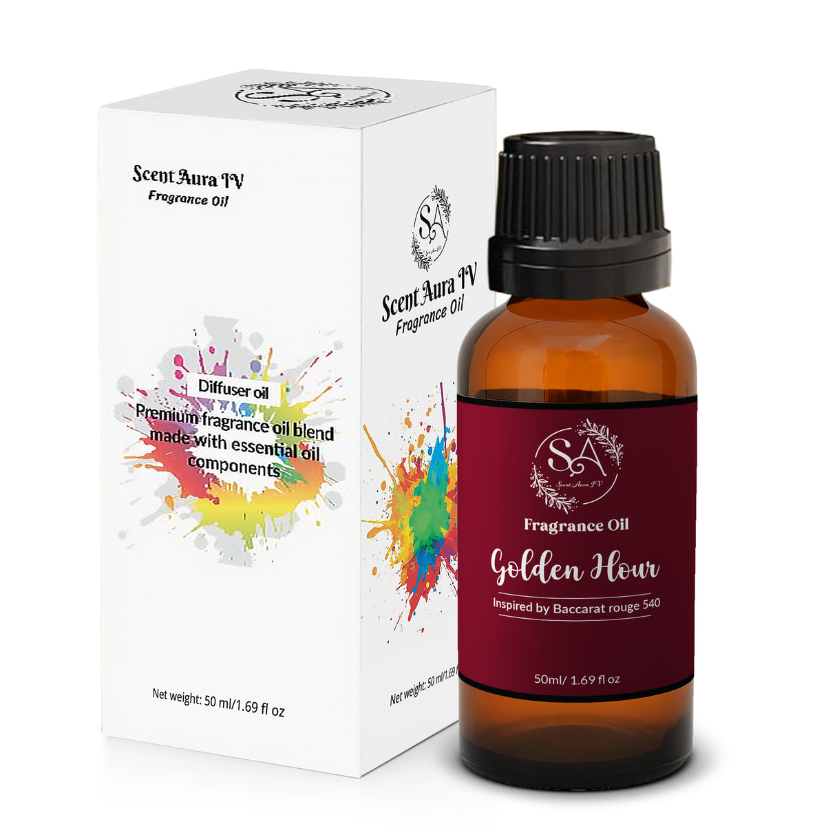 Scent Aura IV Golden Hour Diffuser Oil – Luxury Designer Inspired Fragrance Oil for Waterless, Reed & Ultrasonic Diffusers, Saffron, Jasmine & Amberwood, 10/50/100ml