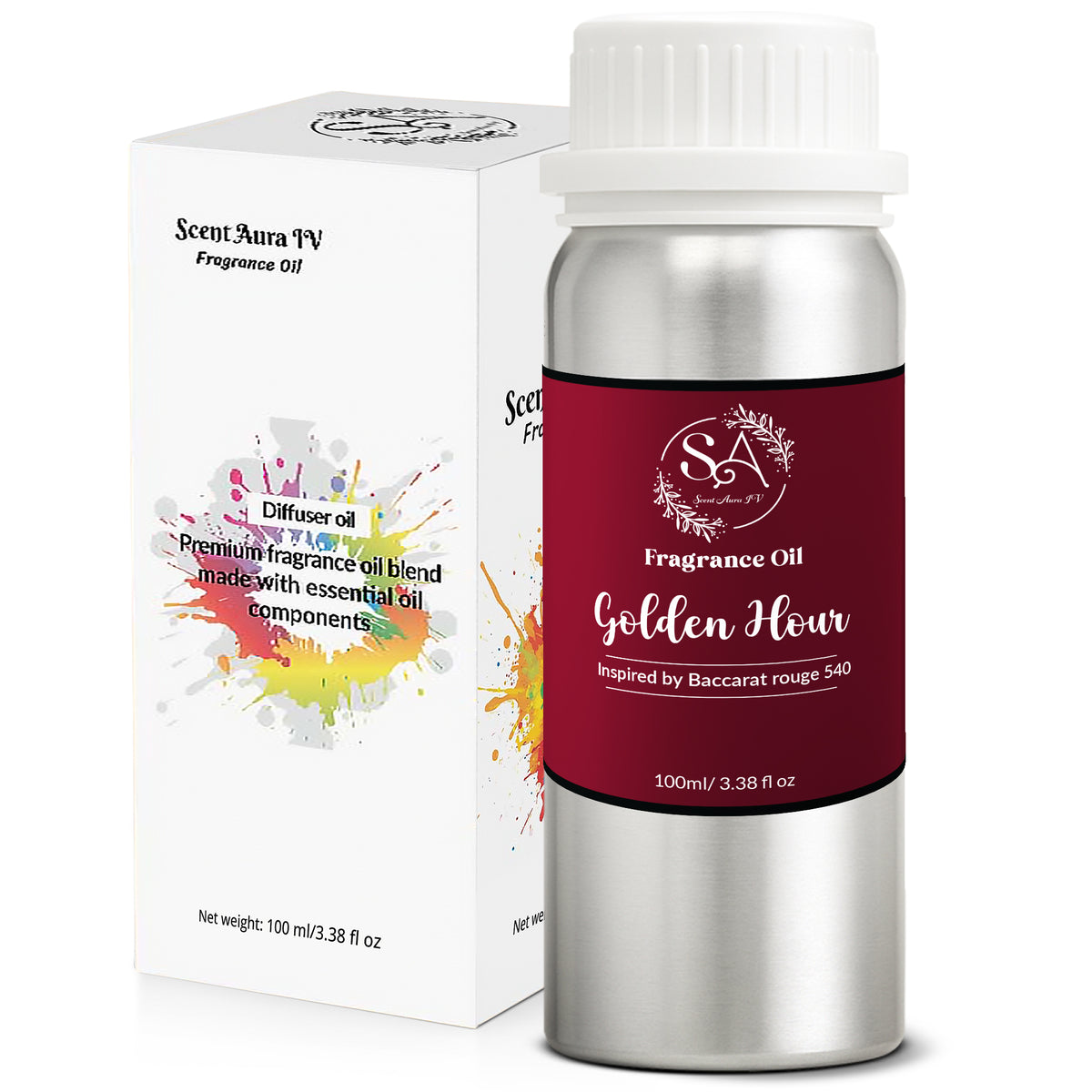 Scent Aura IV Golden Hour Diffuser Oil – Luxury Designer Inspired Fragrance Oil for Waterless, Reed & Ultrasonic Diffusers, Saffron, Jasmine & Amberwood, 10/50/100ml