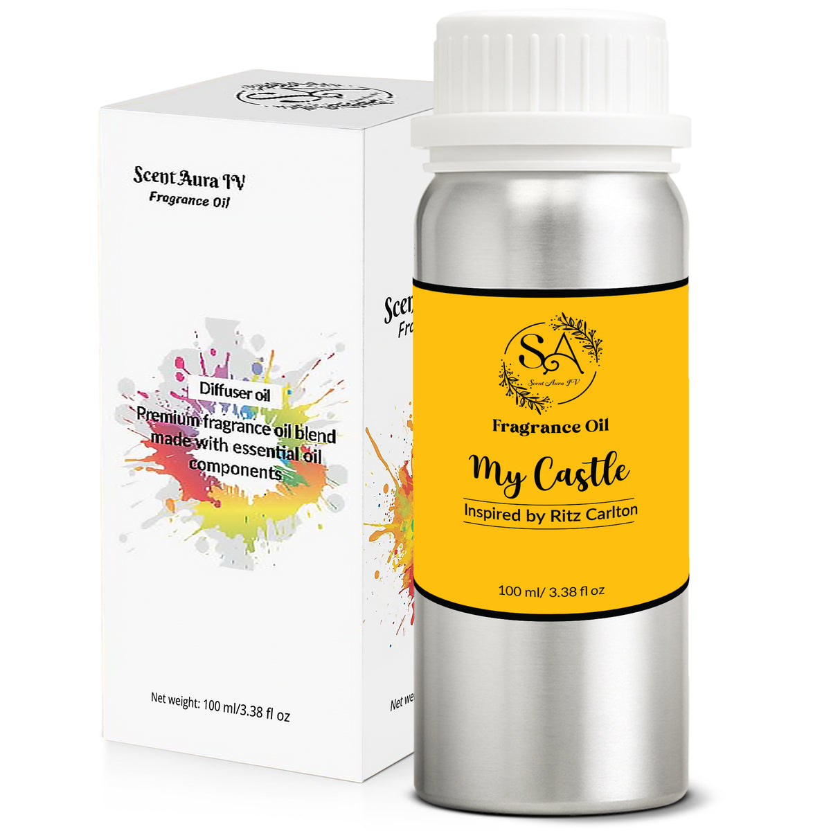 Scent Aura IV My Castle Diffuser Oil – Luxury 5-Star Hotel Lobby Inspired Fragrance Oil for Waterless, Reed & Ultrasonic Diffusers, White Tea, Citrus & Amber, 10/50/100ml