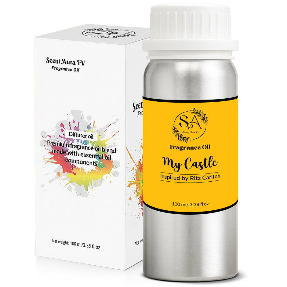Scent Aura IV My Castle Diffuser Oil – Luxury 5-Star Hotel Lobby Inspired Fragrance Oil for Waterless, Reed & Ultrasonic Diffusers, White Tea, Citrus & Amber, 10/50/100ml