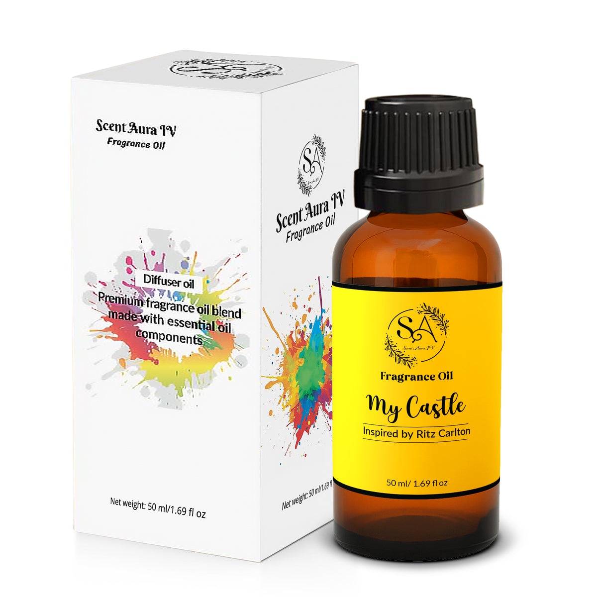 Scent Aura IV My Castle Diffuser Oil – Luxury 5-Star Hotel Lobby Inspired Fragrance Oil for Waterless, Reed & Ultrasonic Diffusers, White Tea, Citrus & Amber, 10/50/100ml