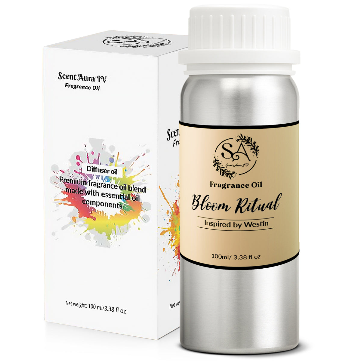 Scent Aura IV Bloom Ritual Diffuser Oil – Calming White Tea Hotel Inspired Fragrance Oil for Waterless, Reed & Ultrasonic Diffusers, Jasmine, Violet & Amber, 10/50/100ml